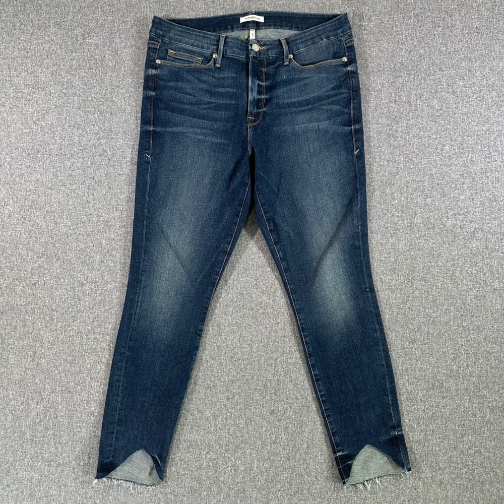 Good American Good Legs Skinny Jeans 14/32 Dark Wash Tulip Raw Hem High Rise